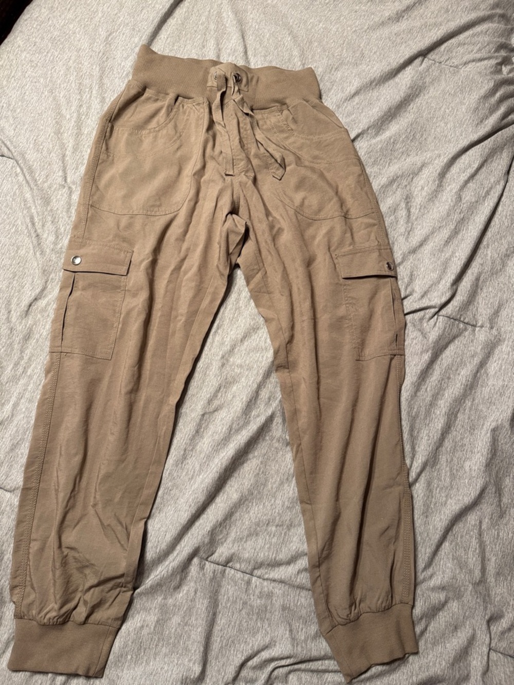 Women's Tan Cargo Jogger Pants with Drawstring Waist